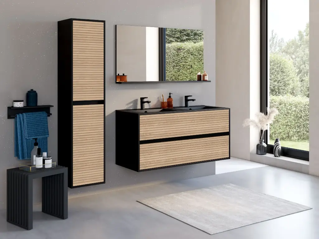 SIERRA Ensemble 120 cm avec miroir et plan céramique noir mat