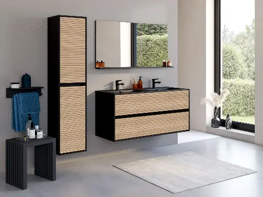 SIERRA Ensemble 120 cm avec miroir et plan céramique noir mat